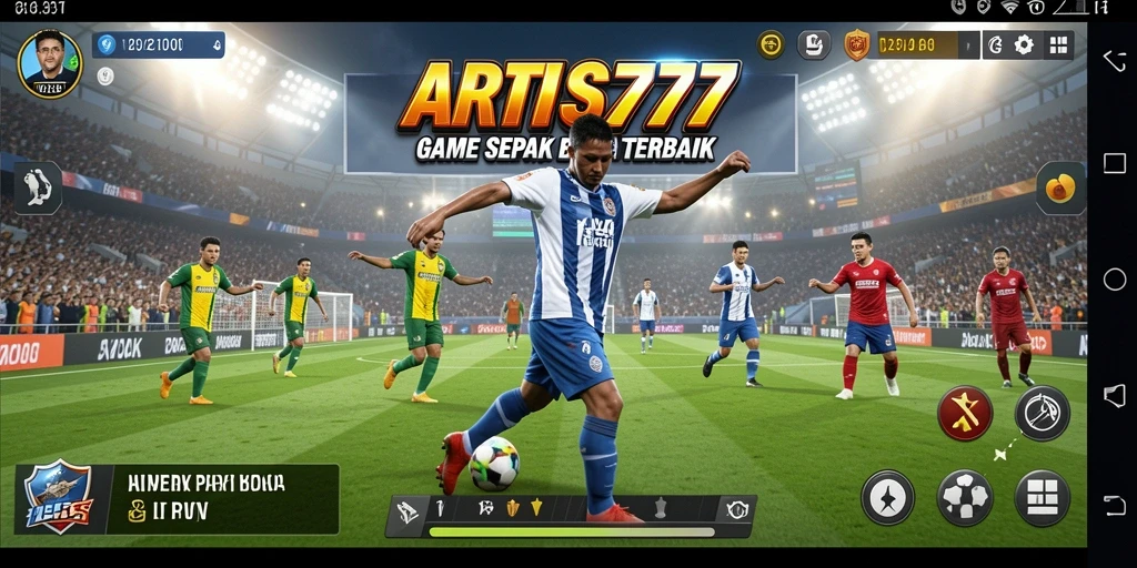 Screenshot utama ARTIS777 menampilkan aksi seru di lapangan hijau.