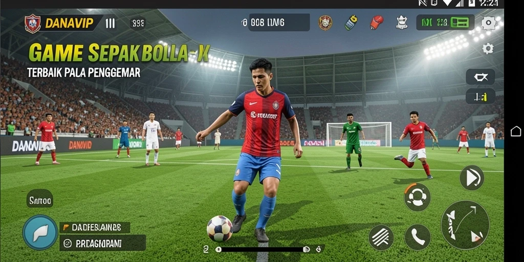 Tampilan gameplay sepak bola yang realistis dan mendebarkan.