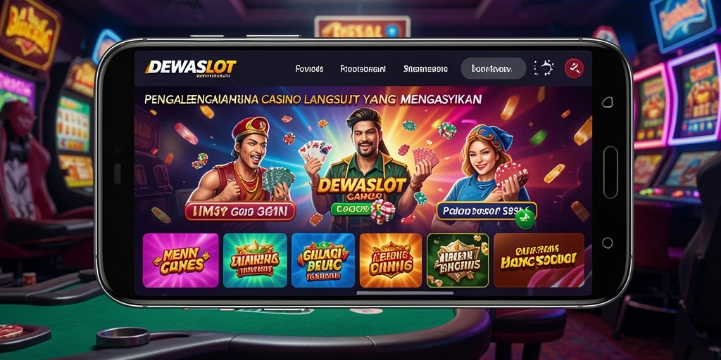 Screenshot gameplay DEWASLOT dengan dealer live dan pemain berinteraksi.
