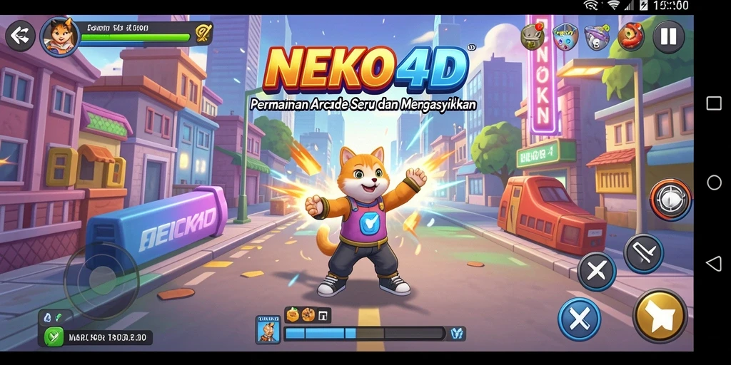 Tangkapan layar utama NEKO4D menampilkan aksi seru dalam gameplay arcade.