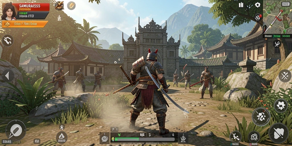 Screenshot gameplay Open World dari SAMURAI555 yang menunjukkan aksi epik.