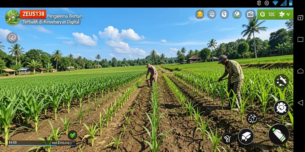 Screenshot gameplay ZEUS138 yang menunjukkan keindahan ladang yang subur.